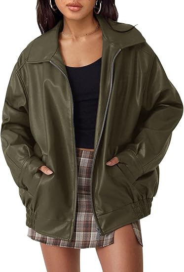 Womens Oversized Leather Jackets Faux Suede Fall Fashion Motorcycle Coats Winter Outfits Clothes Y2k Tops