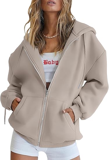Womens Zip Up Hoodies Oversized Sweatshirts Fall School Fashion Outfits Casual Jackets 2025 Winter Clothes