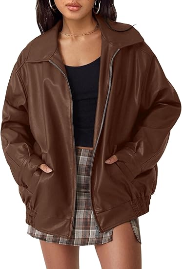 Womens Oversized Leather Jackets Faux Suede Fall Fashion Motorcycle Coats Winter Outfits Clothes Y2k Tops
