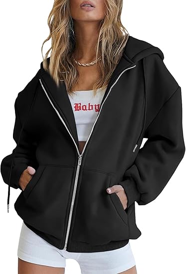 Womens Zip Up Hoodies Oversized Sweatshirts Fall School Fashion Outfits Casual Jackets 2025 Winter Clothes