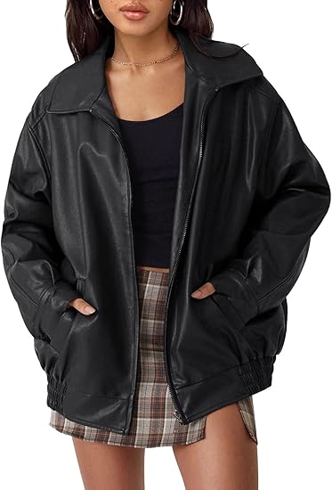 Womens Oversized Leather Jackets Faux Suede Fall Fashion Motorcycle Coats Winter Outfits Clothes Y2k Tops