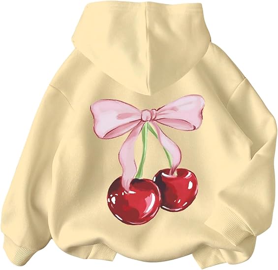 Girl's Cherry Graphic Hoodie Long Sleeve Hooded Sweatshirt Cute Pullovers Tops