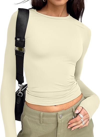 Trendy Queen Womens Long Sleeve T Shirts Fall Fashion 2025 Basic Crop Tops Going Out Outfits Y2k Clothes
