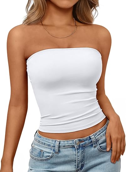 Trendy Queen Womens Strapless Tube Tops Basic Backless Sleeveless Bandeau Going Out Crop Tops Cute 2025 Summer Clothes