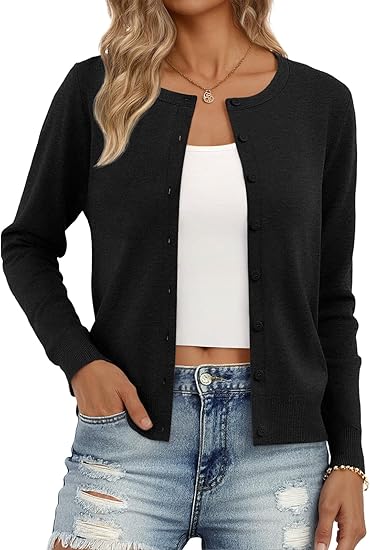 Trendy Queen Womens Cardigan Sweaters Lightweight Crew Neck Outfits Fall Fashion 2025 Clothing