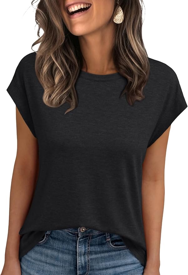 Womens Cap Sleeve Summer Tops T Shirts Business Casual Dressy Spring Fashion Outfits Cute Trendy Clothes 2025