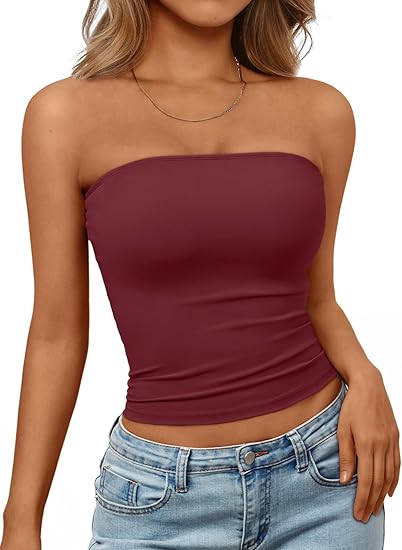 Trendy Queen Womens Strapless Tube Tops Basic Backless Sleeveless Bandeau Going Out Crop Tops Cute 2025 Summer Clothes