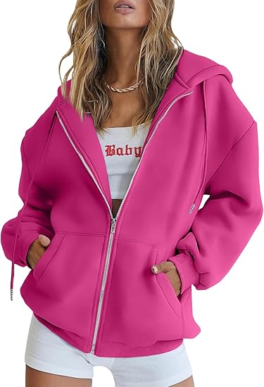 Womens Zip Up Hoodies Oversized Sweatshirts Fall School Fashion Outfits Casual Jackets 2025 Winter Clothes