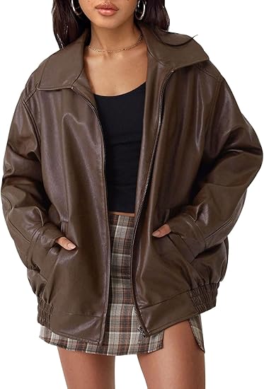 Womens Oversized Leather Jackets Faux Suede Fall Fashion Motorcycle Coats Winter Outfits Clothes Y2k Tops