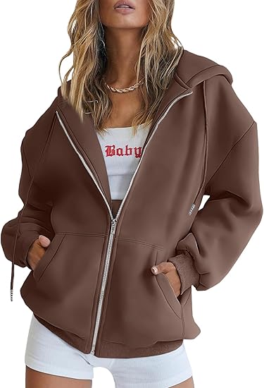 Womens Zip Up Hoodies Oversized Sweatshirts Fall School Fashion Outfits Casual Jackets 2025 Winter Clothes