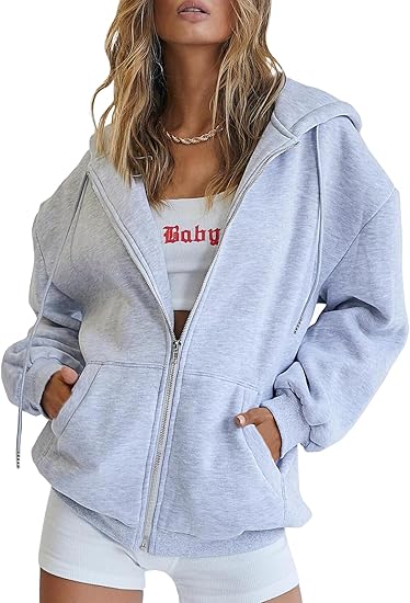 Womens Zip Up Hoodies Oversized Sweatshirts Fall School Fashion Outfits Casual Jackets 2025 Winter Clothes